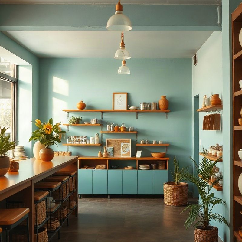 Bright teal-modern interior of the Sparkkbeta shop in Kisumu